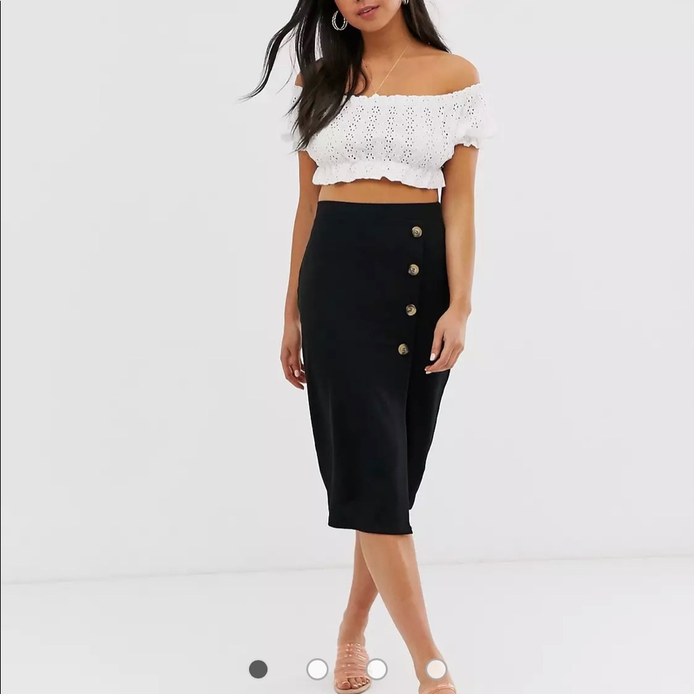 ASOS New Look Black Pencil Cut side button down midi skirt